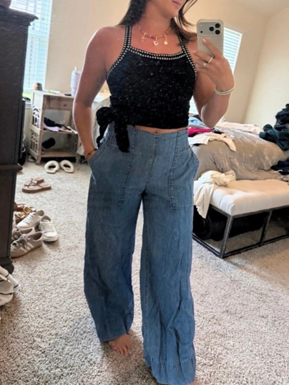 Free People Breezy Denim Pull-On Jeans Wide Leg Blue